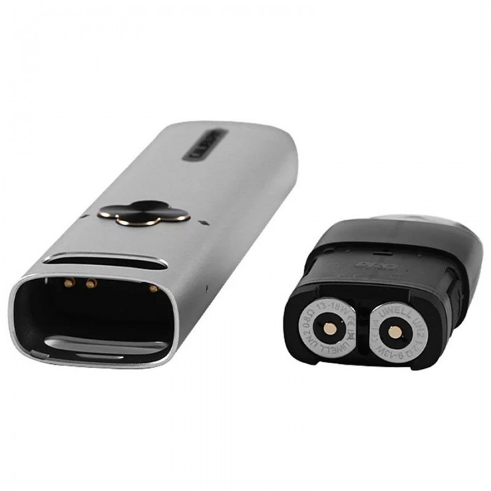 Uwell Caliburn Explorer Pod 32W gümüş gövde ve siyah kartuş detayı.