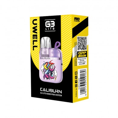 Uwell Caliburn G3 Lite Koko Pod Sistem, Graffiti Purple renkli kutu ambalajı.
