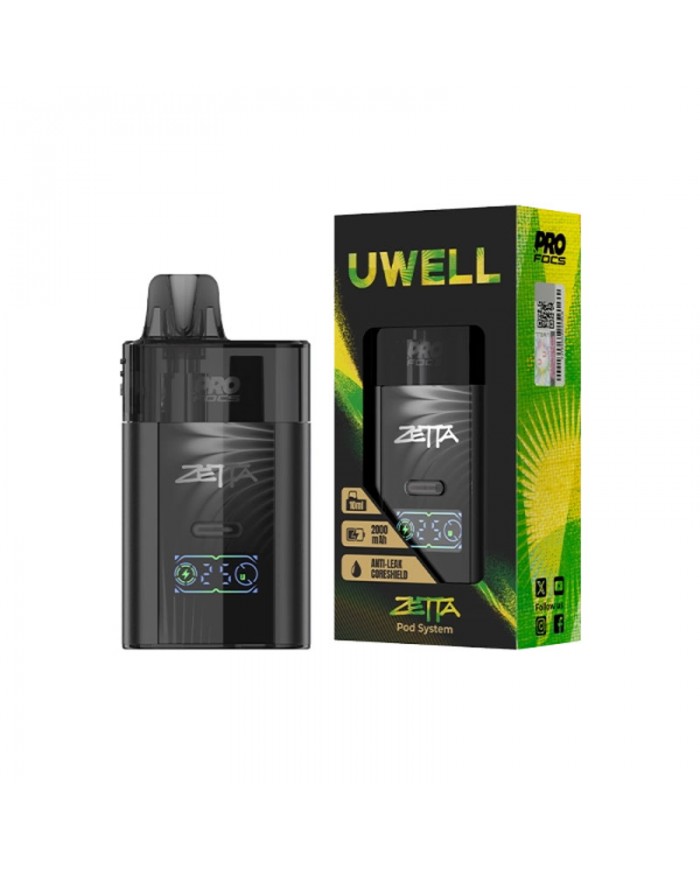 Uwell Zetta 25w Pod Sistem siyah renkli, 2000mAh bataryalı cihaz.
