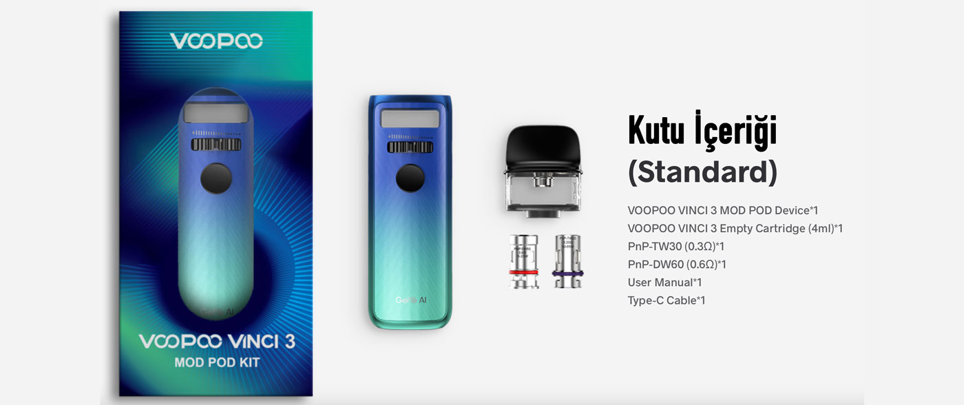 Vopoo vinci 3 kutu içeriği